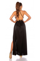 Sexy satijn-look maxi jurk met open rug zwart